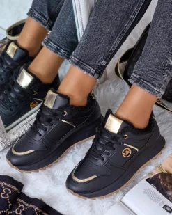 Ocieplane|Sneakersy^Royalfashion Ocieplane sneakersy damskie z futerkiem Boris czarny