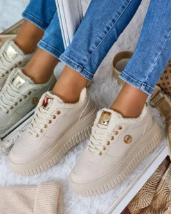 Ocieplane|Sneakersy^Royalfashion Ocieplane sneakersy damskie z futerkiem Sofi beżowy