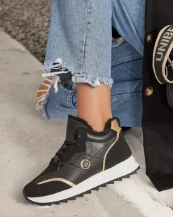 Ocieplane|Sneakersy^Royalfashion Ocieplane sneakersy damskie z futerkiem Ozzix czarny