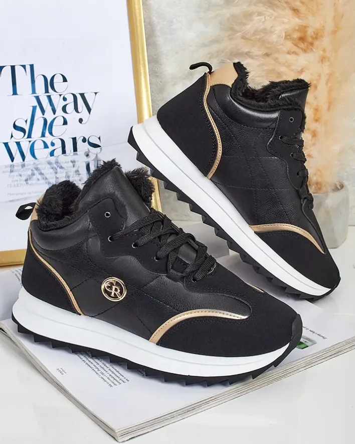 Ocieplane|Sneakersy^Royalfashion Ocieplane sneakersy damskie z futerkiem Ozzix czarny