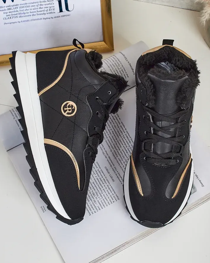 Ocieplane|Sneakersy^Royalfashion Ocieplane sneakersy damskie z futerkiem Ozzix czarny