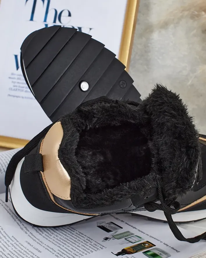 Ocieplane|Sneakersy^Royalfashion Ocieplane sneakersy damskie z futerkiem Ozzix czarny