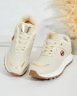Ocieplane|Sneakersy^Royalfashion Ocieplane sneakersy damskie z futerkiem Boris beżowy