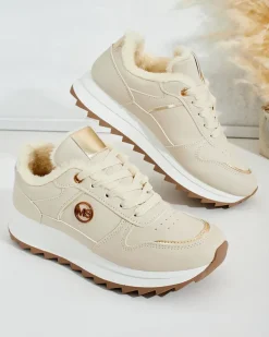 Ocieplane|Sneakersy^Royalfashion Ocieplane sneakersy damskie z futerkiem Boris beżowy
