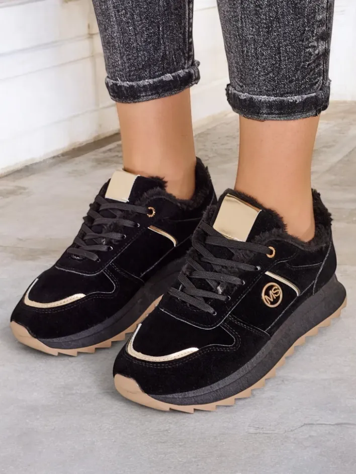Ocieplane|Sneakersy^Royalfashion Ocieplane sneakersy damskie z futerkiem Boris czarny