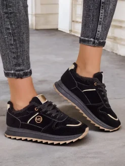 Ocieplane|Sneakersy^Royalfashion Ocieplane sneakersy damskie z futerkiem Boris czarny