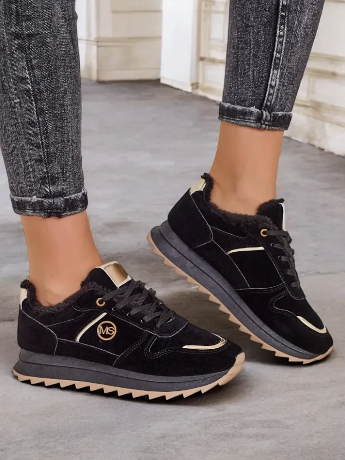 Ocieplane|Sneakersy^Royalfashion Ocieplane sneakersy damskie z futerkiem Boris czarny