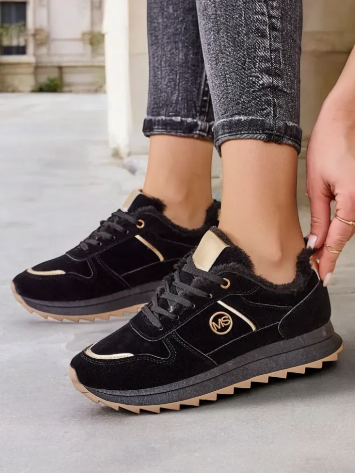 Ocieplane|Sneakersy^Royalfashion Ocieplane sneakersy damskie z futerkiem Boris czarny