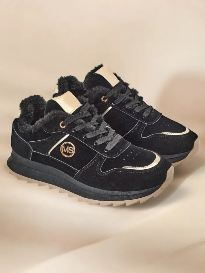 Ocieplane|Sneakersy^Royalfashion Ocieplane sneakersy damskie z futerkiem Boris czarny