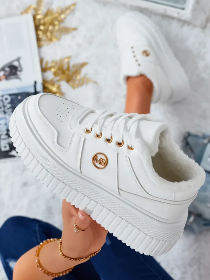Ocieplane|Sneakersy^Royalfashion Ocieplane sneakersy damskie z futerkiem Rozit biały