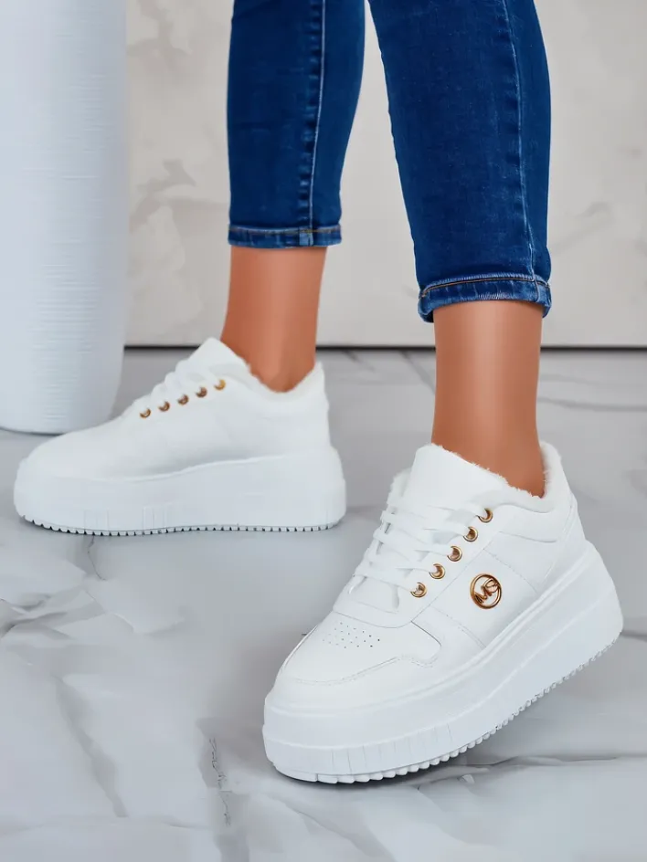 Ocieplane|Sneakersy^Royalfashion Ocieplane sneakersy damskie z futerkiem Rozit biały