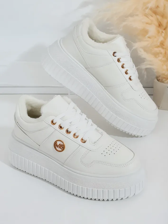 Ocieplane|Sneakersy^Royalfashion Ocieplane sneakersy damskie z futerkiem Rozit biały