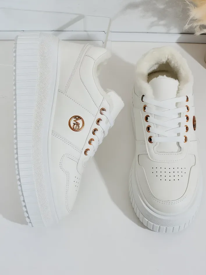 Ocieplane|Sneakersy^Royalfashion Ocieplane sneakersy damskie z futerkiem Rozit biały