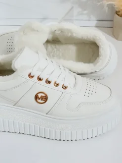 Ocieplane|Sneakersy^Royalfashion Ocieplane sneakersy damskie z futerkiem Rozit biały