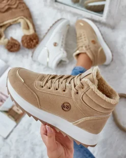 Ocieplane|Sneakersy^Royalfashion Ocieplane sneakersy damskie z futerkiem Casill brązowy