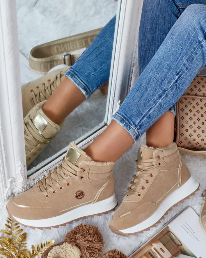 Ocieplane|Sneakersy^Royalfashion Ocieplane sneakersy damskie z futerkiem Casill brązowy