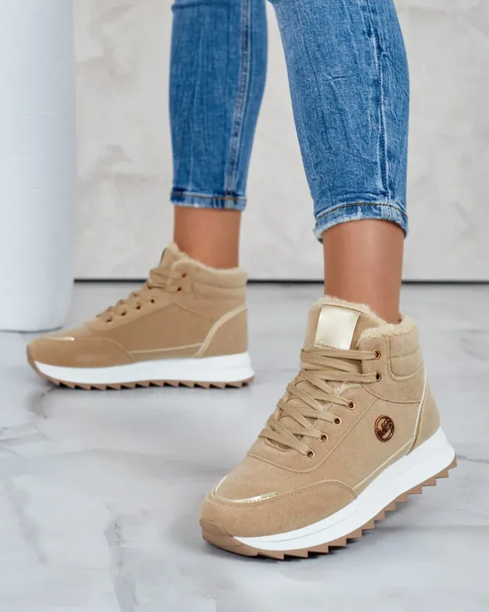 Ocieplane|Sneakersy^Royalfashion Ocieplane sneakersy damskie z futerkiem Casill brązowy