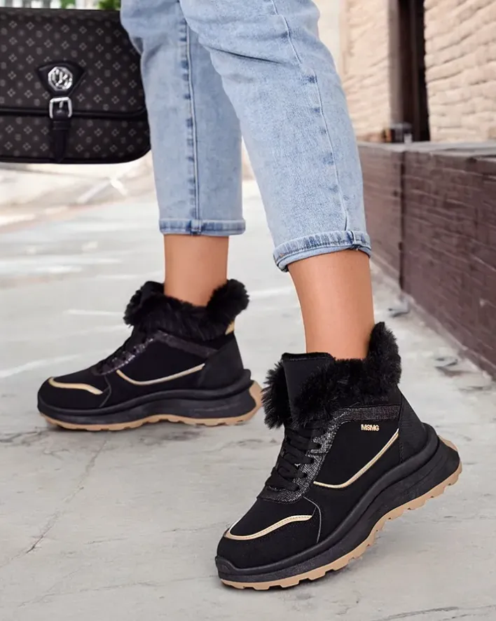 Ocieplane|Sneakersy^Royalfashion Ocieplane sneakersy damskie z futerkiem Mofell czarny