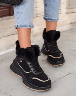 Ocieplane|Sneakersy^Royalfashion Ocieplane sneakersy damskie z futerkiem Mofell czarny