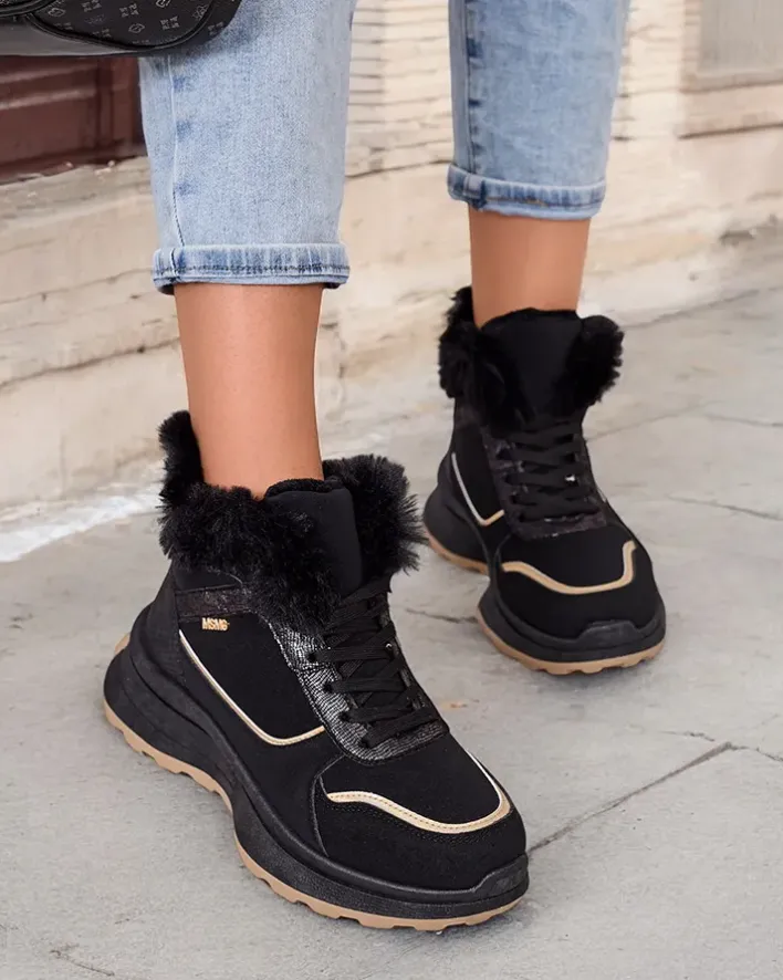 Ocieplane|Sneakersy^Royalfashion Ocieplane sneakersy damskie z futerkiem Mofell czarny