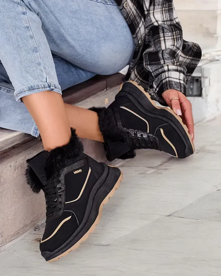 Ocieplane|Sneakersy^Royalfashion Ocieplane sneakersy damskie z futerkiem Mofell czarny