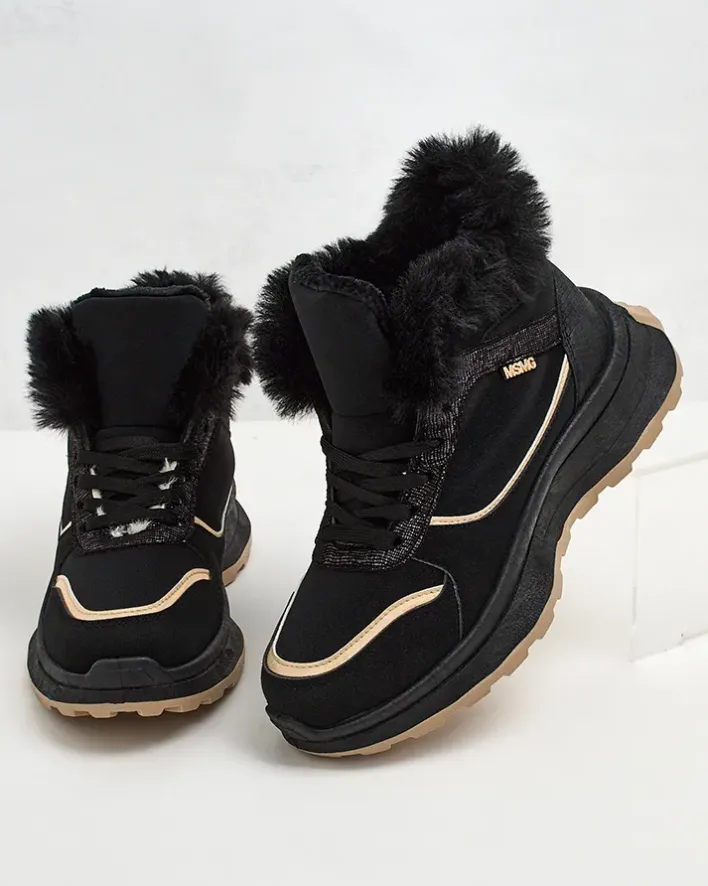 Ocieplane|Sneakersy^Royalfashion Ocieplane sneakersy damskie z futerkiem Mofell czarny