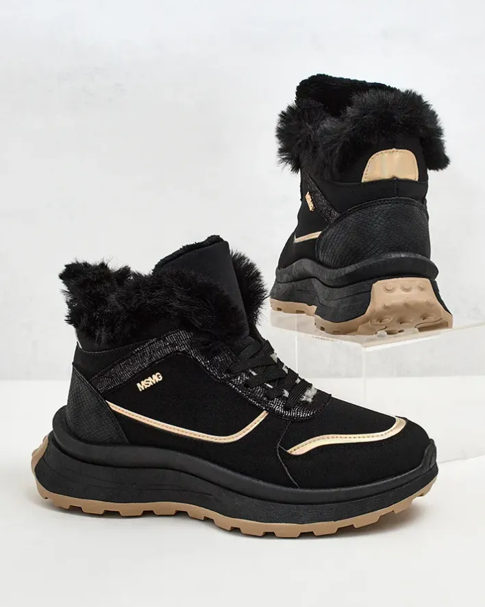 Ocieplane|Sneakersy^Royalfashion Ocieplane sneakersy damskie z futerkiem Mofell czarny