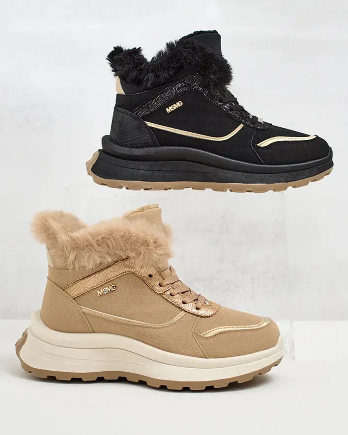 Ocieplane|Sneakersy^Royalfashion Ocieplane sneakersy damskie z futerkiem Mofell czarny