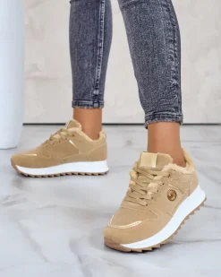 Ocieplane|Sneakersy^Royalfashion Ocieplane sneakersy damskie z futerkiem Boris jasny brązowy