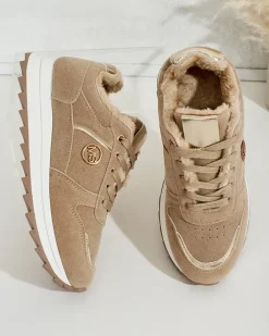 Ocieplane|Sneakersy^Royalfashion Ocieplane sneakersy damskie z futerkiem Boris jasny brązowy