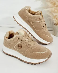 Ocieplane|Sneakersy^Royalfashion Ocieplane sneakersy damskie z futerkiem Boris jasny brązowy