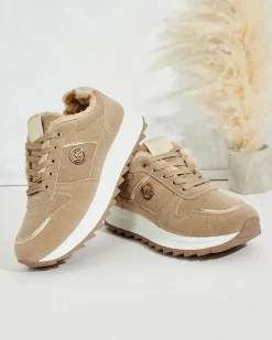 Ocieplane|Sneakersy^Royalfashion Ocieplane sneakersy damskie z futerkiem Boris jasny brązowy