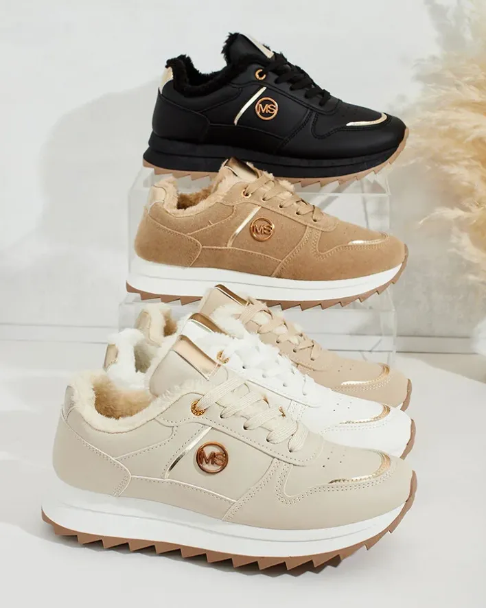 Ocieplane|Sneakersy^Royalfashion Ocieplane sneakersy damskie z futerkiem Boris jasny brązowy