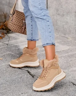 Ocieplane|Sneakersy^Royalfashion Ocieplane sneakersy damskie z futerkiem Mofell beżowy