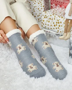 Skarpetki^Royalfashion Ocieplane szare damskie skarpetki z misiami gołębi szary