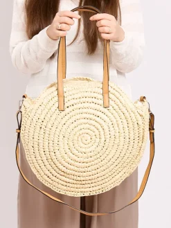 Materiałowe|Wiklinowe I Słomiane^Royalfashion Okrągła torba wiklinowa beżowy