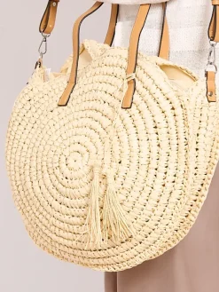 Materiałowe|Wiklinowe I Słomiane^Royalfashion Okrągła torba wiklinowa beżowy