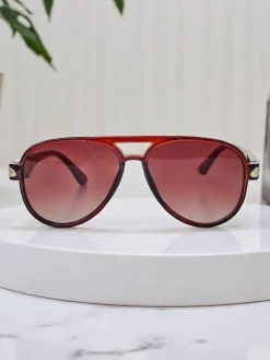 Okulary Przeciwsłoneczne^Royalfashion Okulary przeciwsłoneczne z ozdobnymi nausznikami Shadow Aviator brązowy