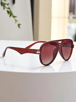 Okulary Przeciwsłoneczne^Royalfashion Okulary przeciwsłoneczne z ozdobnymi nausznikami Shadow Aviator brązowy