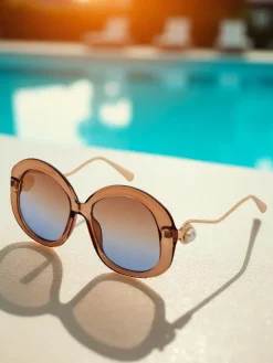 Okulary Przeciwsłoneczne^Royalfashion Okulary przeciwsłoneczne z ozdobnymi nausznikami Glam Shine Camel