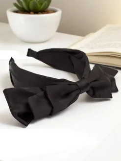 Akcesoria Do Włosów^Royalfashion Opaska do włosów satynowa z kokardką Celine czarny