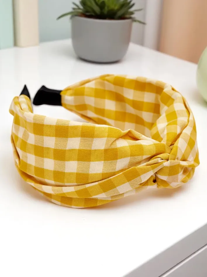 Akcesoria Do Włosów^Royalfashion Opaska do włosów w kratkę Claras żółty