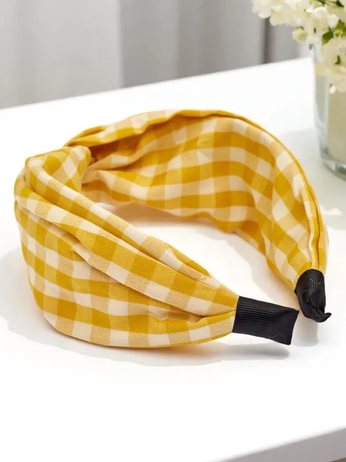 Akcesoria Do Włosów^Royalfashion Opaska do włosów w kratkę Claras żółty