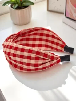 Akcesoria Do Włosów^Royalfashion Opaska do włosów w kratkę Claras czerwony