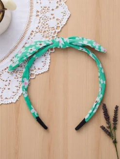 Akcesoria Do Włosów^Royalfashion Opaska do włosów z kokardką w kwiatuszki Florinka mięta