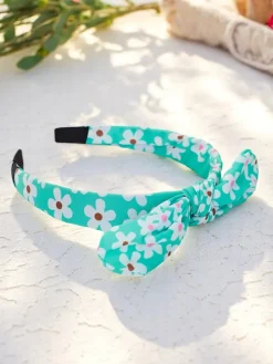 Akcesoria Do Włosów^Royalfashion Opaska do włosów z kokardką w kwiatuszki Florinka mięta