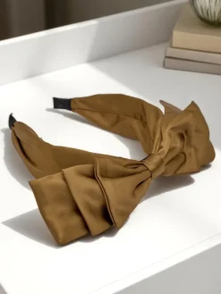 Akcesoria Do Włosów^Royalfashion Opaska do włosów satynowa z kokardką Celine brązowy