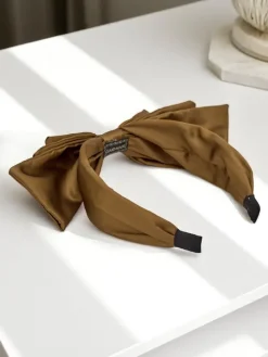 Akcesoria Do Włosów^Royalfashion Opaska do włosów satynowa z kokardką Celine brązowy