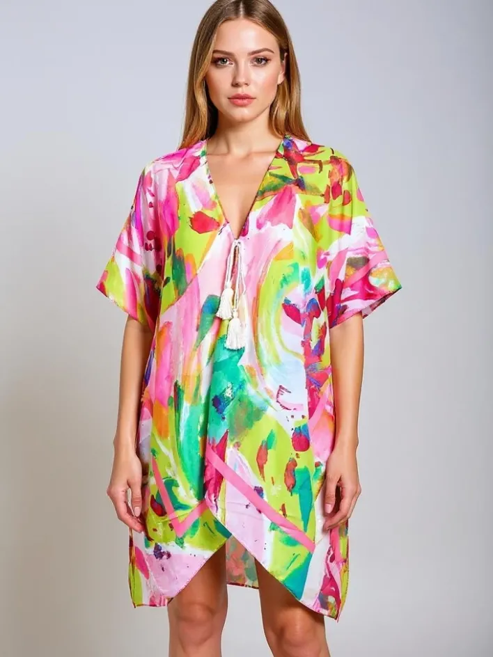 Narzutka Plażowa|Bluzki / Koszule / Koszulki^Royalfashion Pareo- Tunika letnia plażowa damska wzorzysta Wild Coast Wielokolorowe