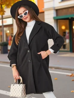 Kurtki / Marynarki / Płaszcze^Royalfashion Płaszcz damski czarny